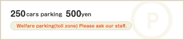 100台 駐車可能　料金500円（福祉車輌用駐車場あり（有料）　駐車係員にお尋ねください。）